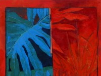 Rojo -azul Hoja   60x60cm Ã³leo /lienzo    2015